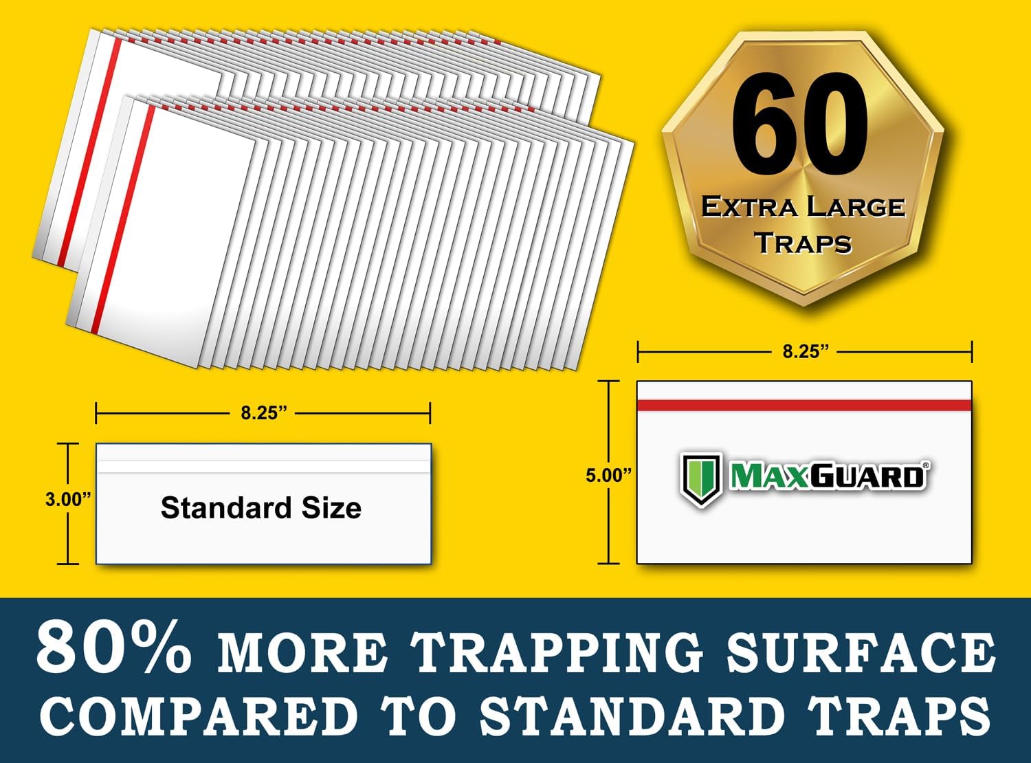 MaxGuard Window Fly Traps (60 XL Traps) Catch & Kill Houseflies, Flying Insects & Bugs. Non-Toxic Sticky Glue Traps Fly Killer Clear Strip Insect Catcher Safe No Zapping with Zapper |