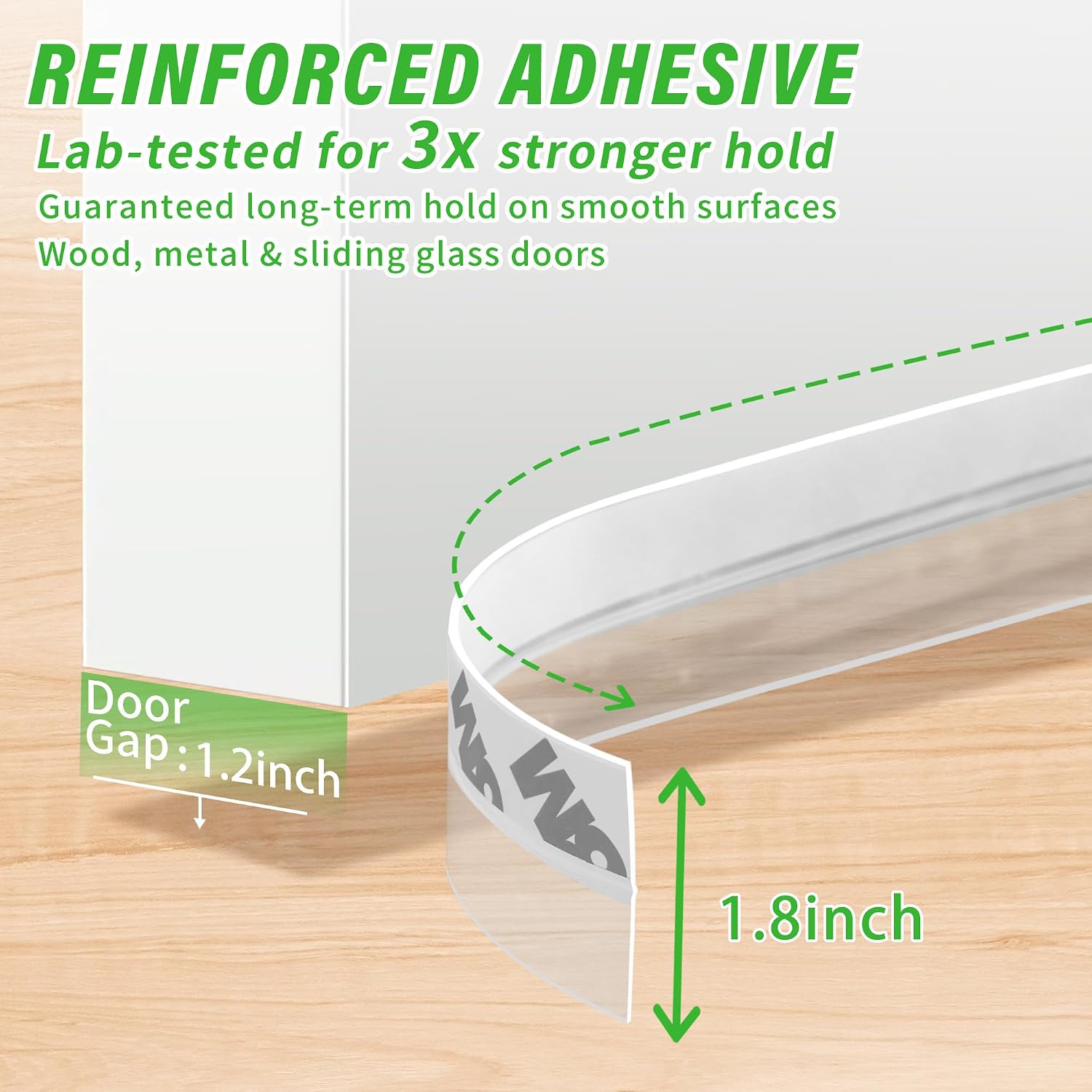 Weather Stripping Door Seal 33ft Extra-Wide Silicone, Strong Adhesive, Seals Large Gaps for Maximum Winter Cold Protection and Weatherproofing, 1.8in Transparent