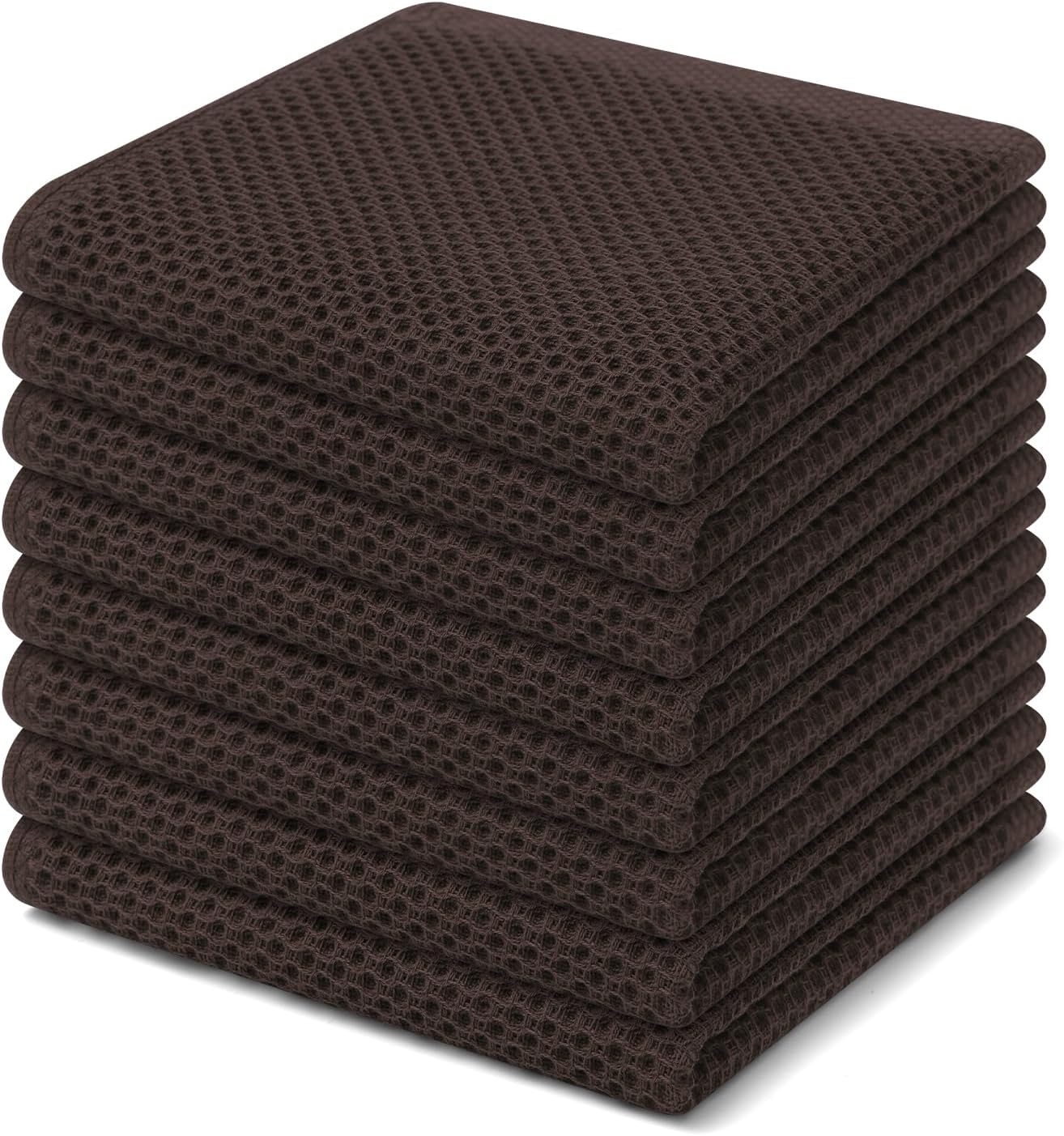 Homaxy 100% Cotton Waffle Weave Kitchen Dish Cloths 8-Pack, Dark Brown