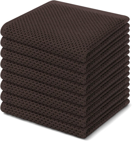 Homaxy 100% Cotton Waffle Weave Kitchen Dish Cloths 8-Pack, Dark Brown
