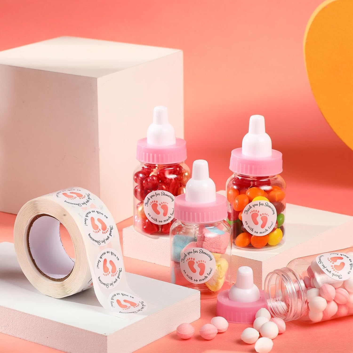 Tondiamo 48 Pcs Baby Shower Bottles Mini Fillable, Pink, Sticker