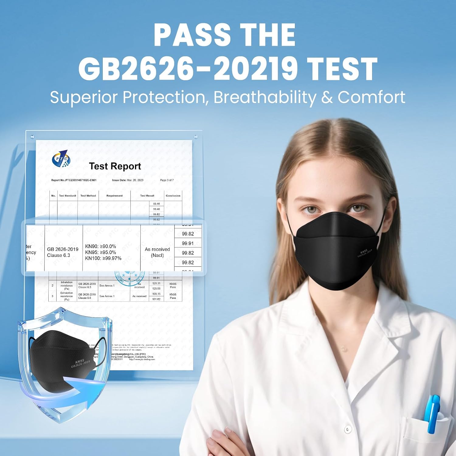 Borje KN95 Face Masks for Adults 50 Pack,5-Ply Black Disposable Face Mask Against PM 2.5 Smoke & Dust, Filtration Efficiency 95%