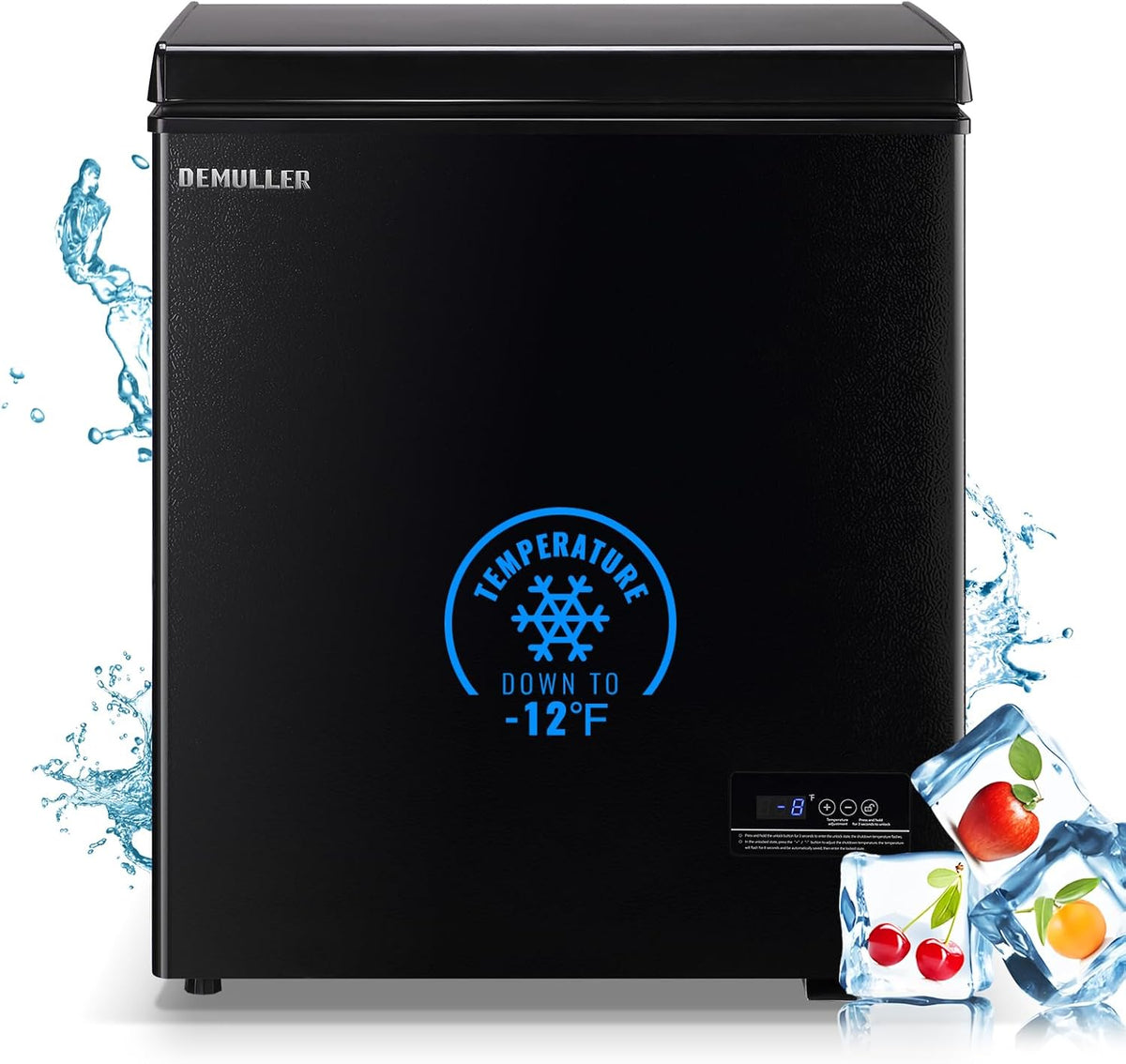 DEMULLER 4.0Cu.ft Compact Chest Freezer, Small Deep Freezers with Top Open Door & Electronic Panel & Two Storage Wire Baskets, Temp Range -12 ℉ to 50 ℉, Black