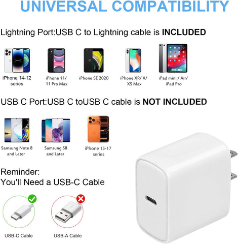iPhone 14 13 12 Charger Fast Charging 20W USB C Wall Charger with 6FT Cable