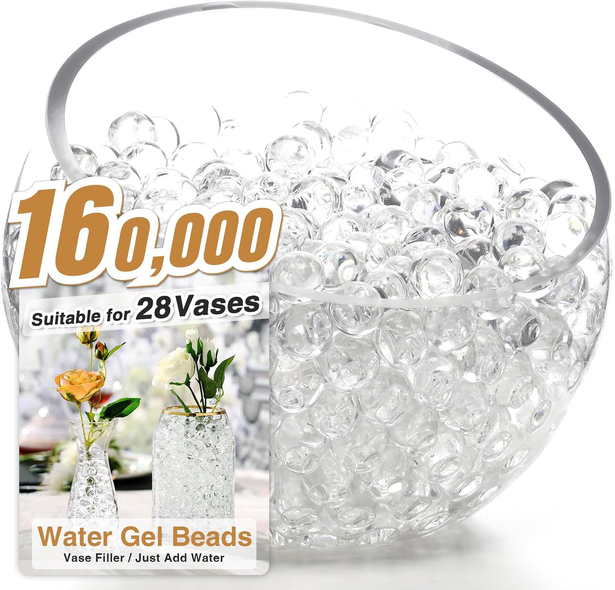 160,000 Clear Water Gel Beads for Vases, Transparent Water Gel Beads for Vase Filler, Candles, Wedding Centerpiece Floral Decorations