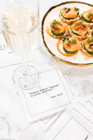 Five Star Funny Champagne Quotes | White Cotton Cocktail Napkins | 50 Luxury Disposable Beverage Napkins with Witty Bar Quotes | Drink Napkins for Parties, Bars, Weddings & Game Nights