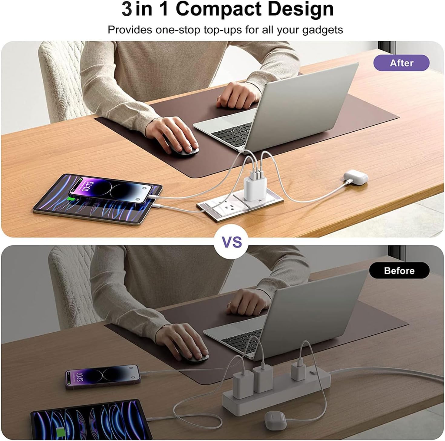 3-Port USB Wall Charger,Compatible with iPhone 14/13/12/11 Pro Max