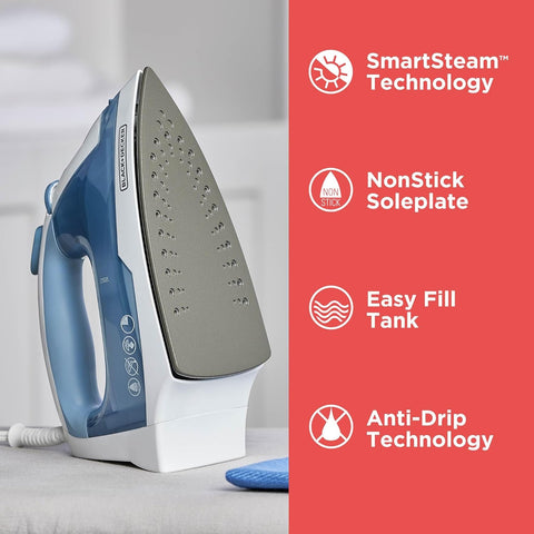 BLACK+DECKER Steam Iron for Clothes with Auto Shutoff & TrueGlide Soleplate