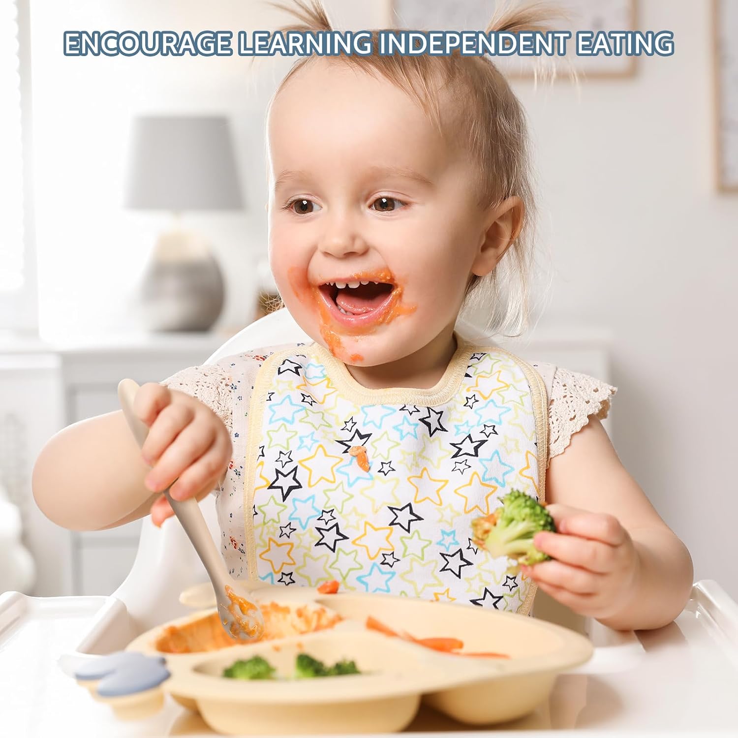 6 Piece Silicone Baby Feeding Spoons, First Stage Infant Soft-Tip Easy on Gums, Training Spoon Self-feeding, Utensils Supplies, Dishwasher & Boil-proof - Blue