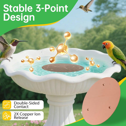 2 Pack Bird Bath Copper Discs, 99.9% Pure Copper Cleaner with Triple-Point Support, Reinforced Design for Safe Clean Water, Universal Fit for Outdoor Birdbaths and Bowls, All-Season Use