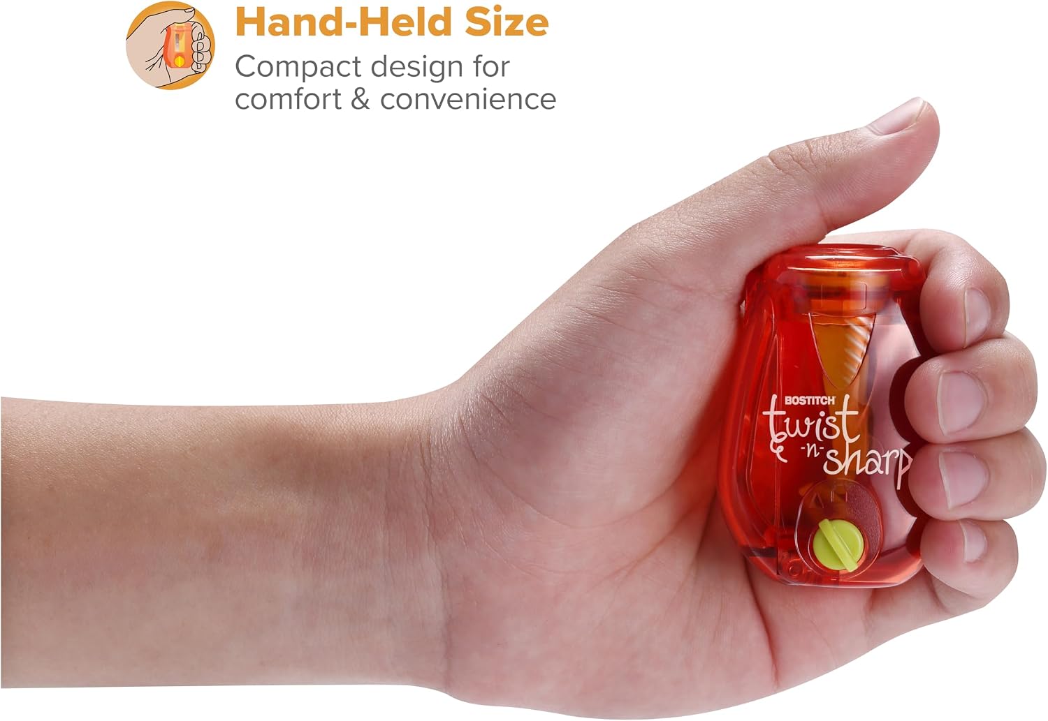 Bostitch Twist-n-Sharp Handheld Pencil Sharpener for Kids, Red