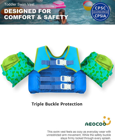 AEOCOO Puddle Float Jumper for Swiming, Toddler Swim Vest for Water Play, Pool Floats with Swimming Arm Floaties Swim Jacket & Water Wings for Kids Swimmies, Boys, Girls, Niños