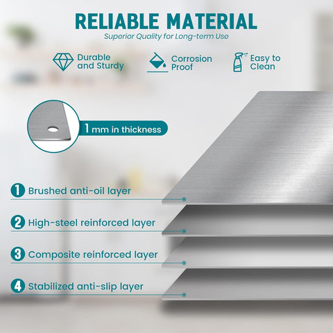 24" x 30" Stainless Steel Backsplash for Stove - Ultra Flat Metal Splatter Guard for Kitchen Wall, Stove Backsplash Panel with 4 Pre-Drilled Holes, Easy Install
