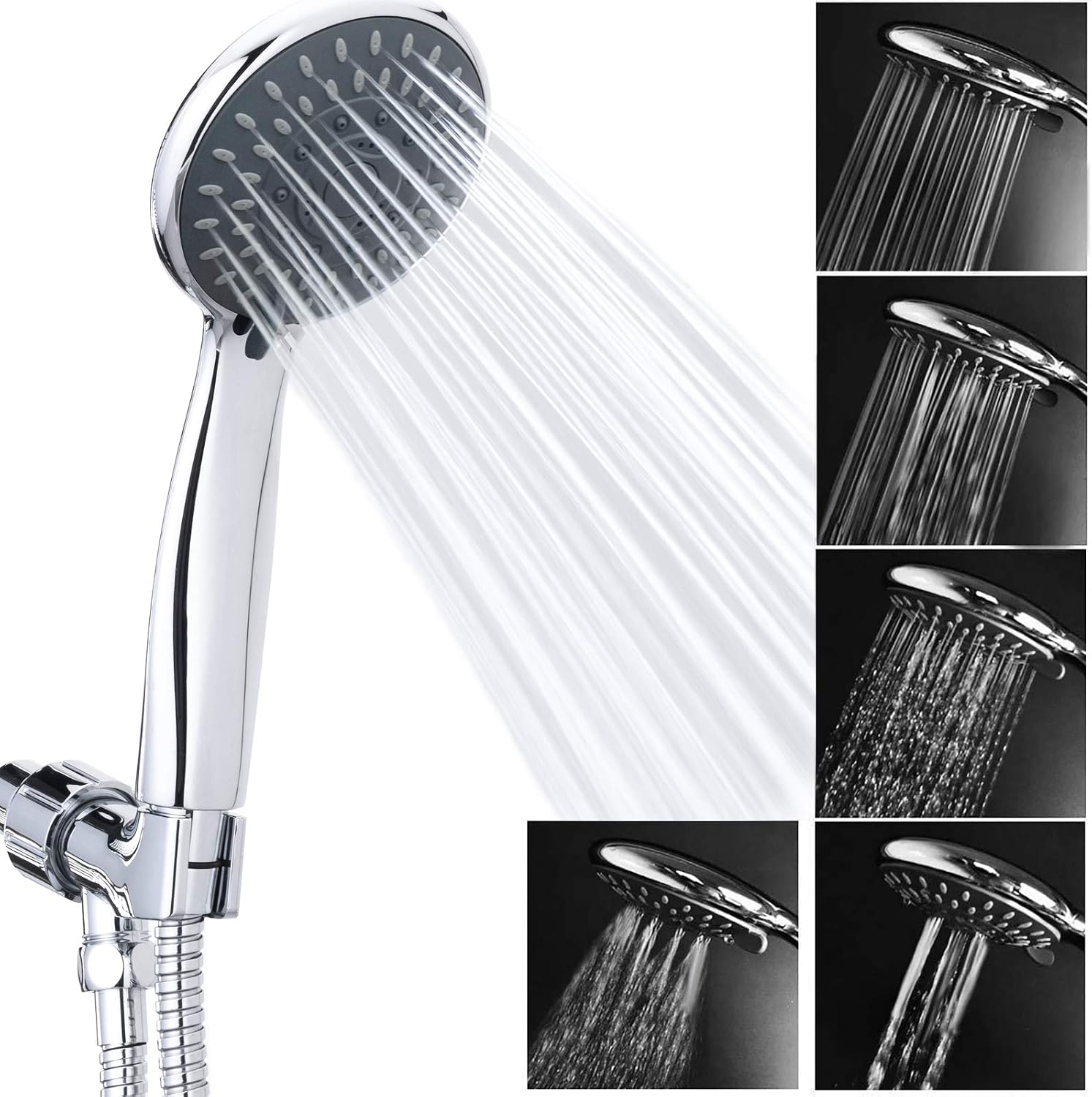 Briout Handheld Shower Head High Pressure 5-Settings with Hose, Chrome