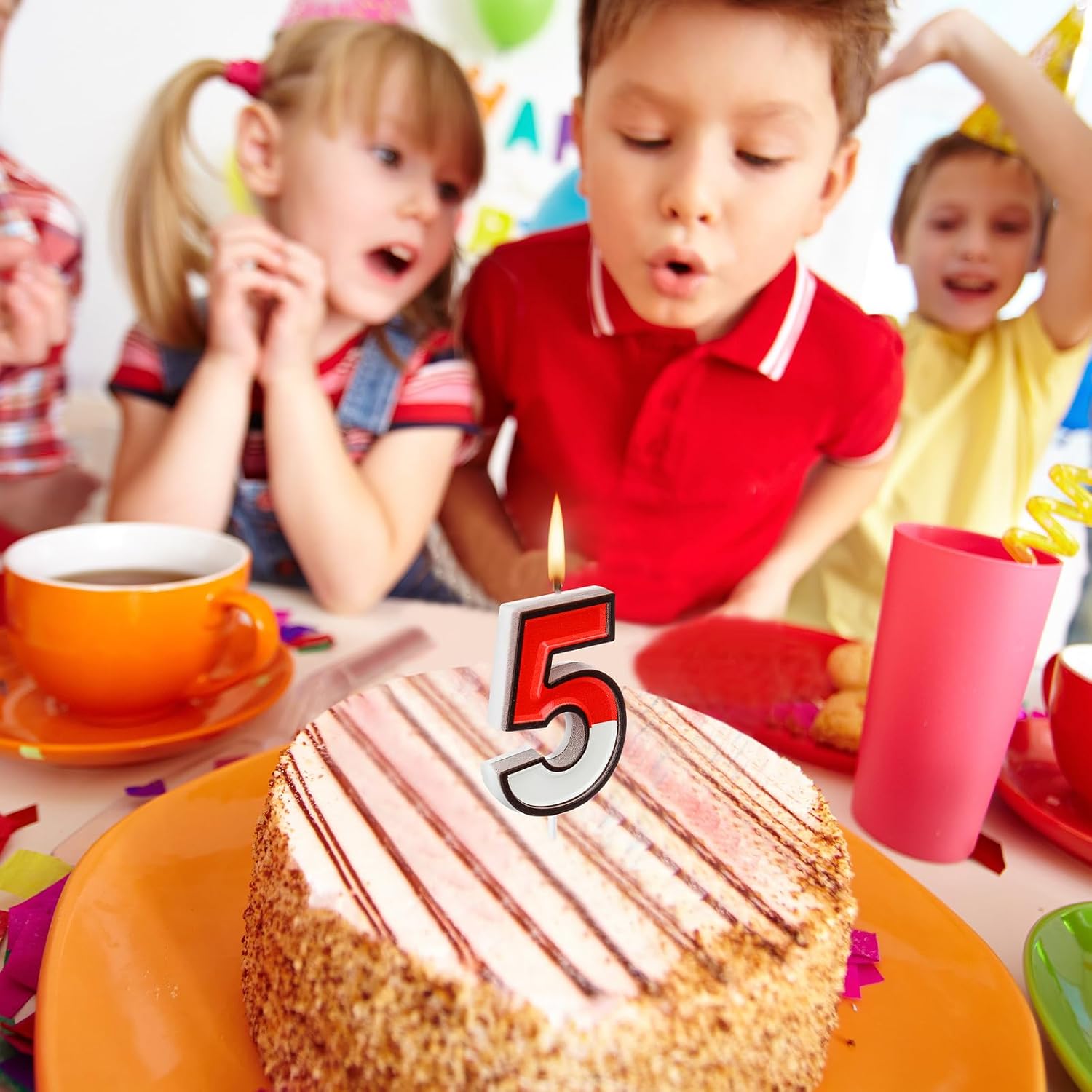 Conelist Cartoon Red and White Birthday Cake Candle Numeral Birthday Cake Topper for Animated Decoration Cartoon Party Supplies (Number 5)