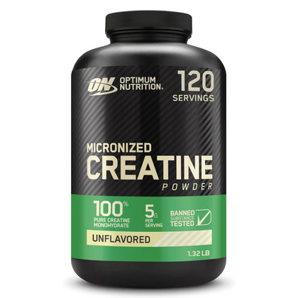 Optimum Nutrition micronized creatine monohydrate powder tub, unflavoured, 600 grams