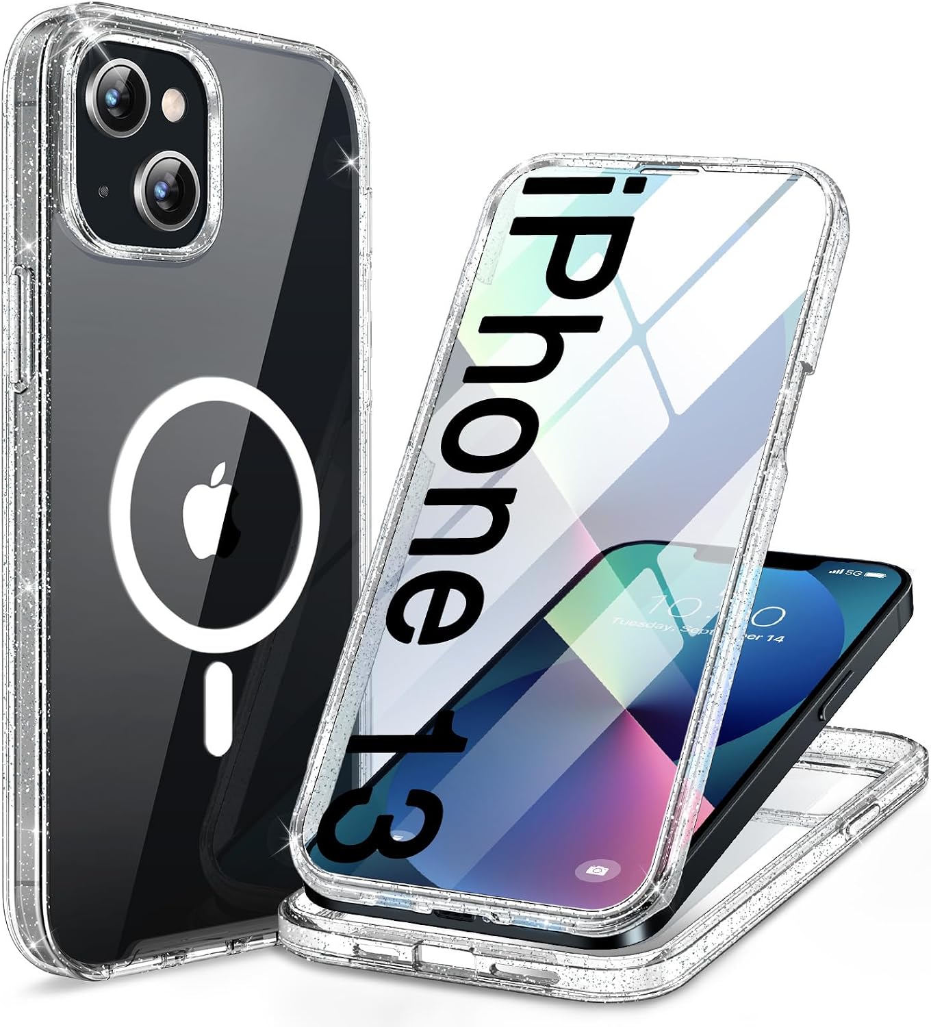 miracase for iPhone 13 Case 6.1",Built-in Screen Protector,Clear Glitter