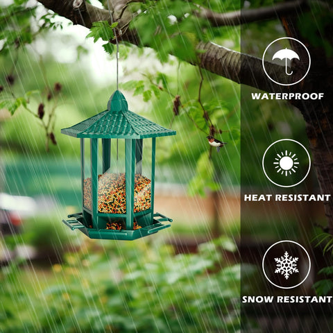 Birdream 4 Pack Bird Feeders for Outdoor Hanging, 10 LB Fun Installation Retro Pagoda Design Bird Feeder, Attracting Wild Birds Chickadees Goldfinches Cardinals Finches and Sparrows (Green)