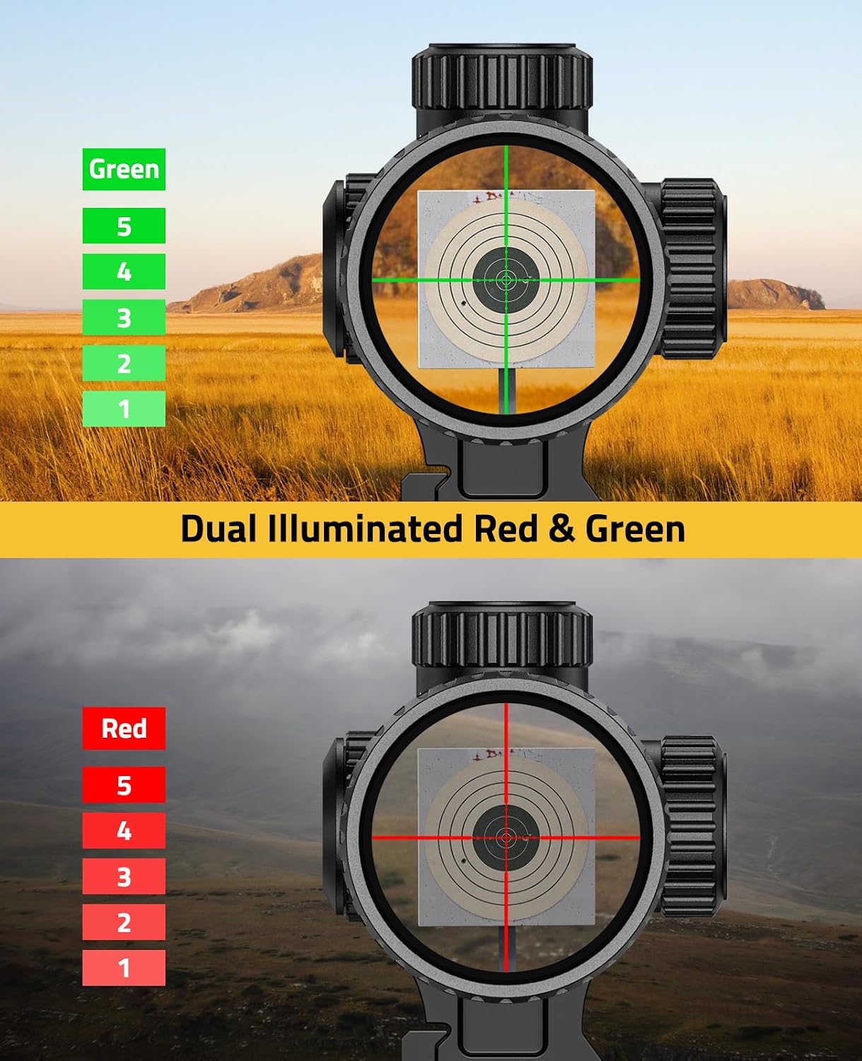 CVLIFE EagleFeather Z03 6-24x50 AO Rifle Scope for Hunting with Parallax Adjustment, Red and Green Illuminated Mil-Dot Reticle, 1 Inch Tube SFP Long Range Scope with 20mm Scope Rings