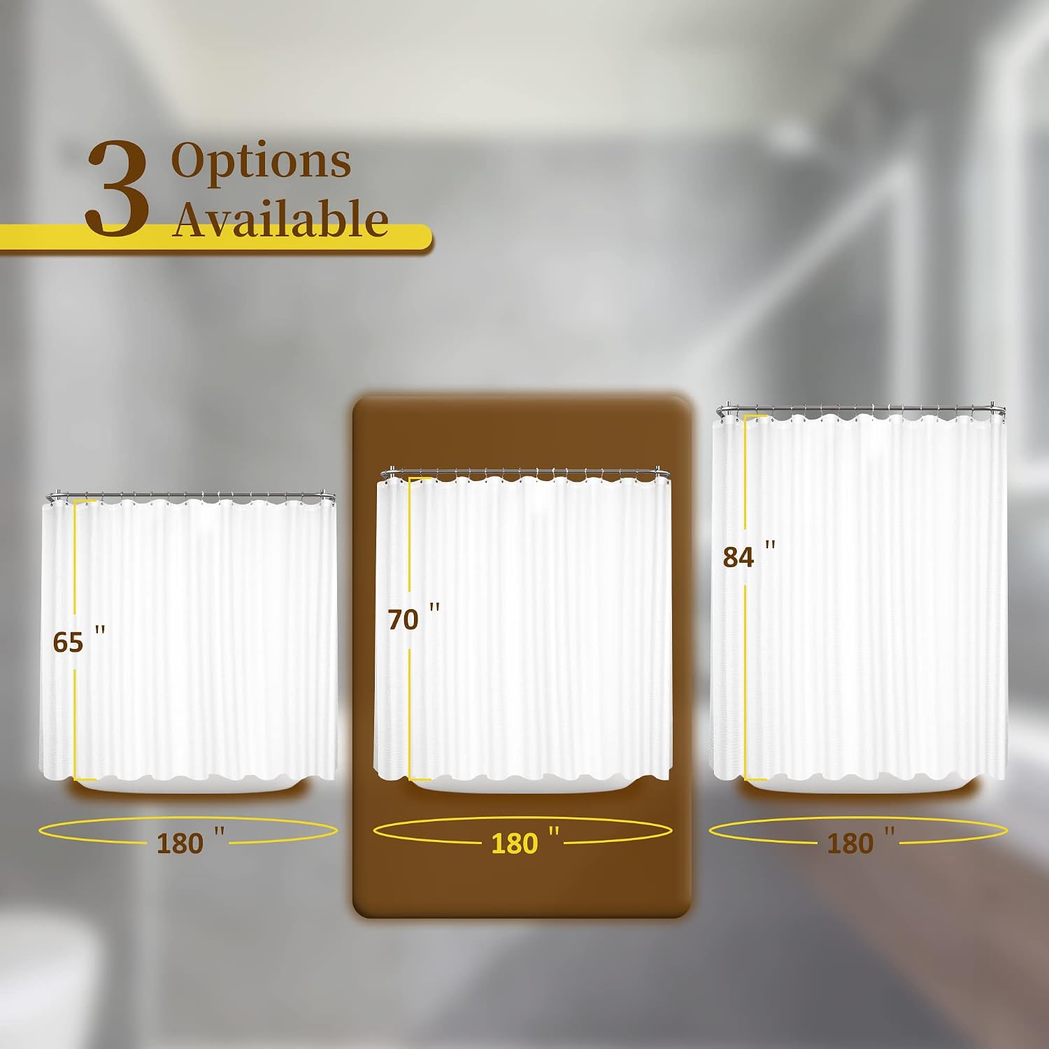 Barossa Design Waffle Weave Clawfoot Tub Shower Curtain 180 x 70, White