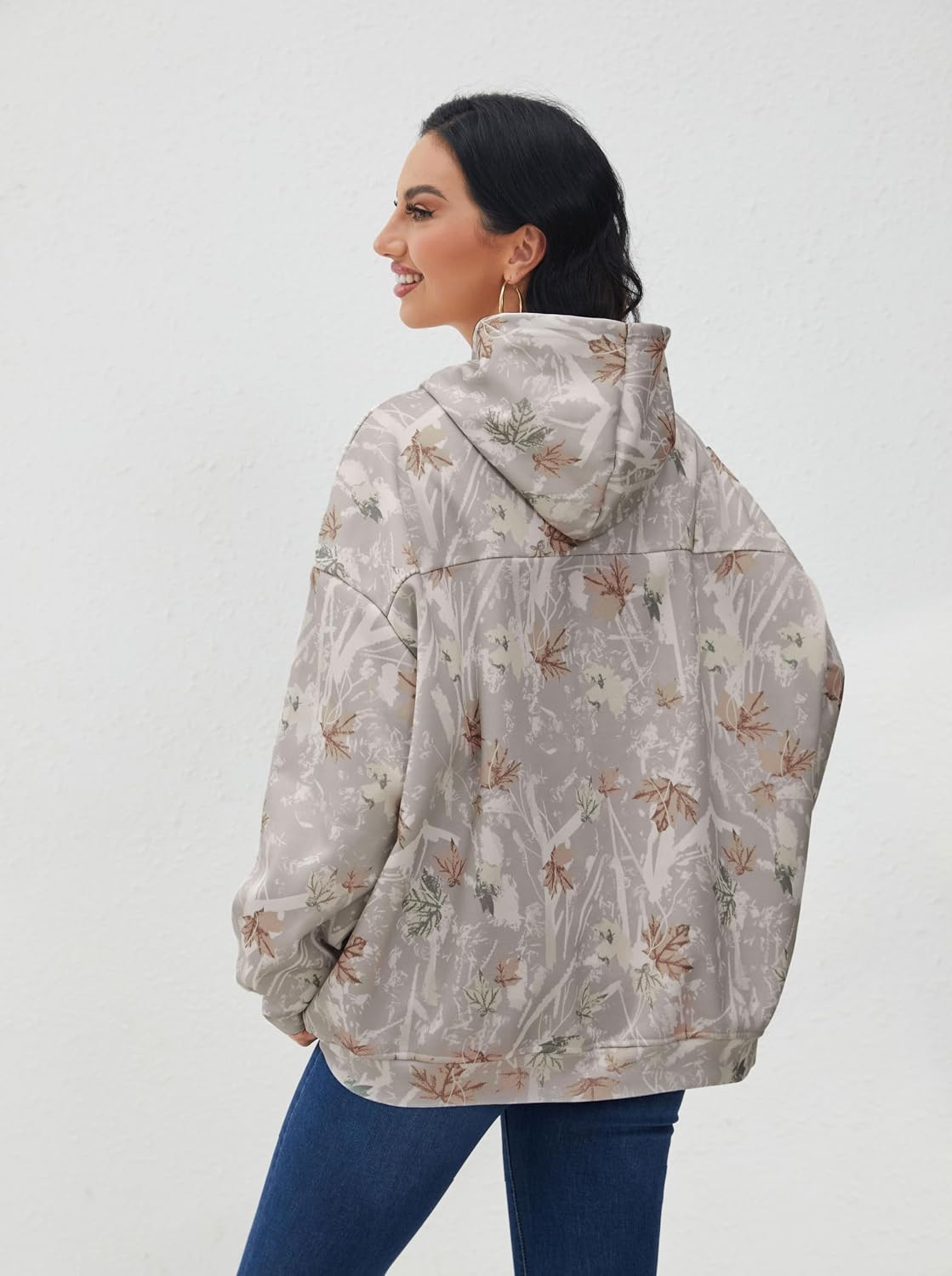 Eutten Womens Camo Hoodies Maple Leaf Print Oversized Hooded Sweatshirt Fleece Pullover Sweatshirts Long Sleeve with Pocket