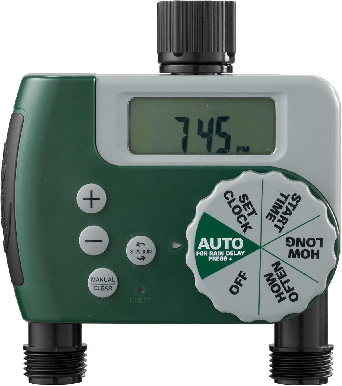 Orbit Programmable Digital Hose Watering Timer - 2 Outlet - Battery Powered - with LCD Screen - Built-in Rain Delay - Water-Resistant - 58910