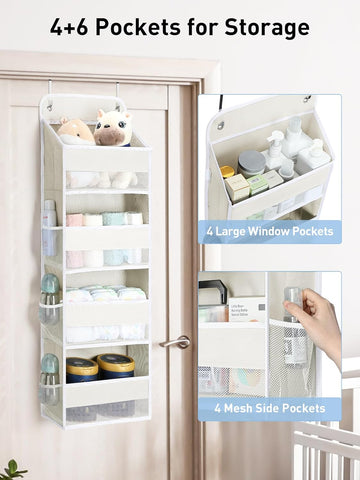 Yecaye Over the Door Organizer, 35.2lbs Load Toy Stuffed Animal Storage, Bathroom Organizers and Storage for Nursery Newborn Baby Essential Stuff Dorm Room Essentials, Cream White 4 Tier
