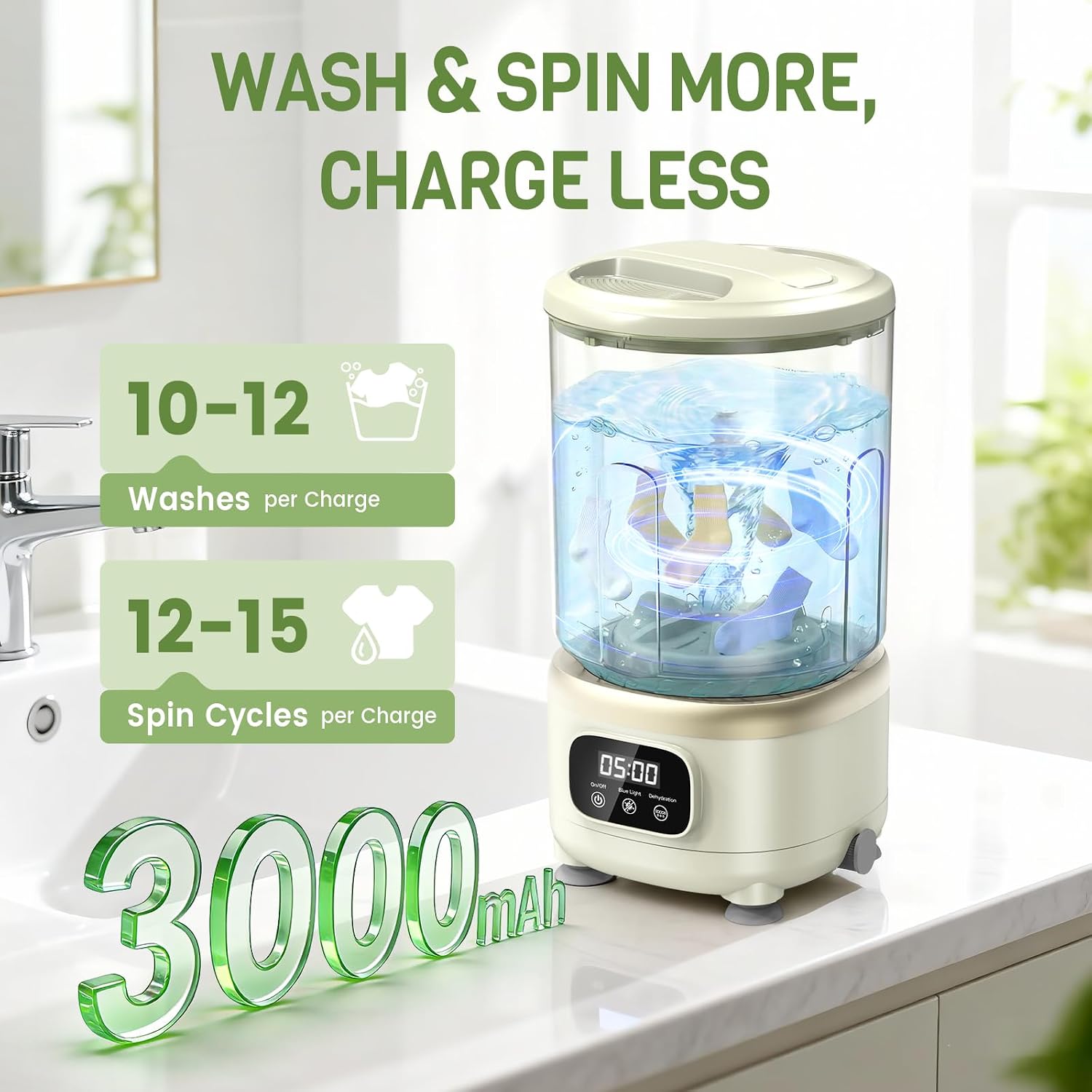 2L Mini Washing Machine, Portable Underwear Washer with 3 Modes