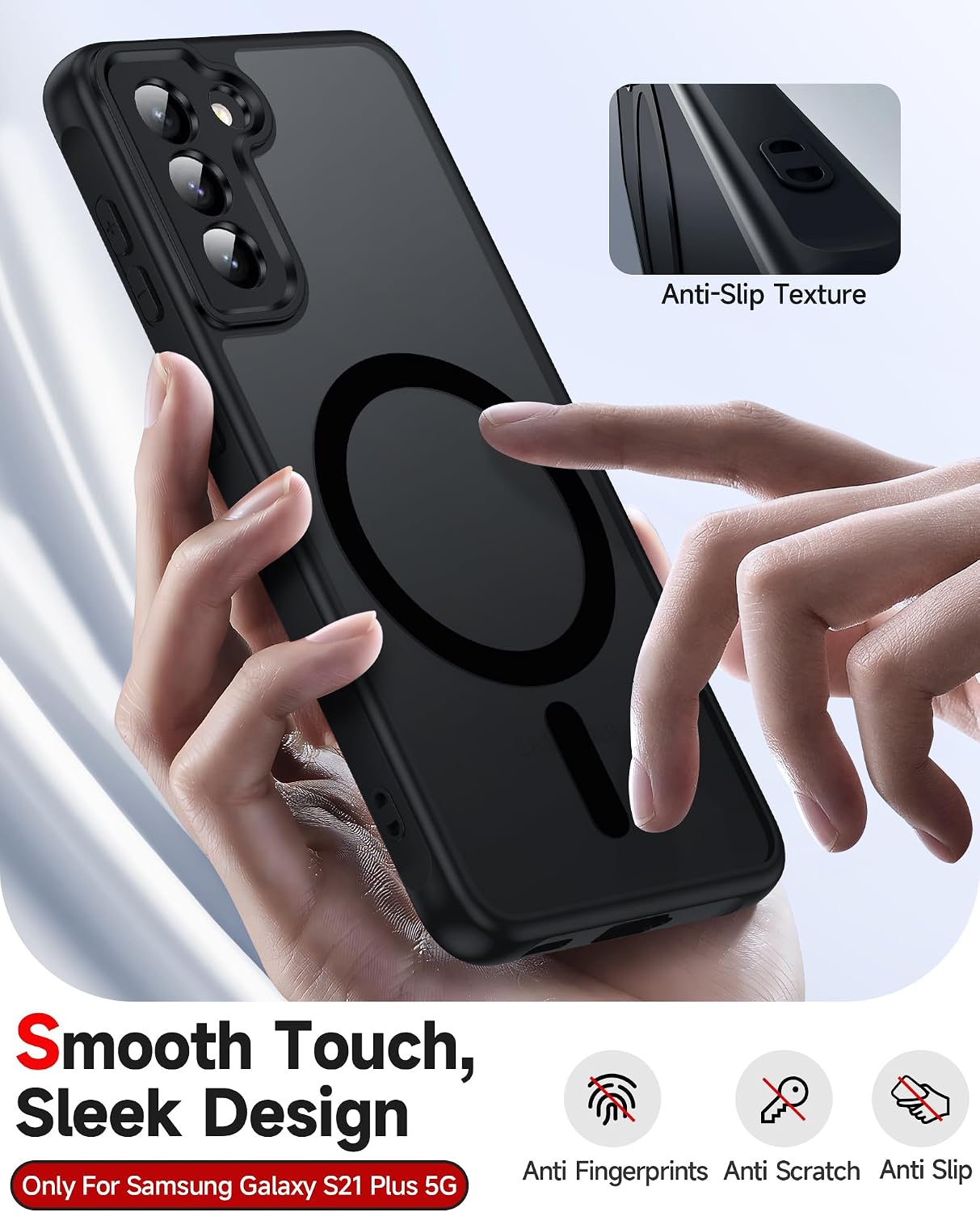 LeYi for Samsung Galaxy S21-Plus Case [MagSafe Fit] Slim Translucent, Black