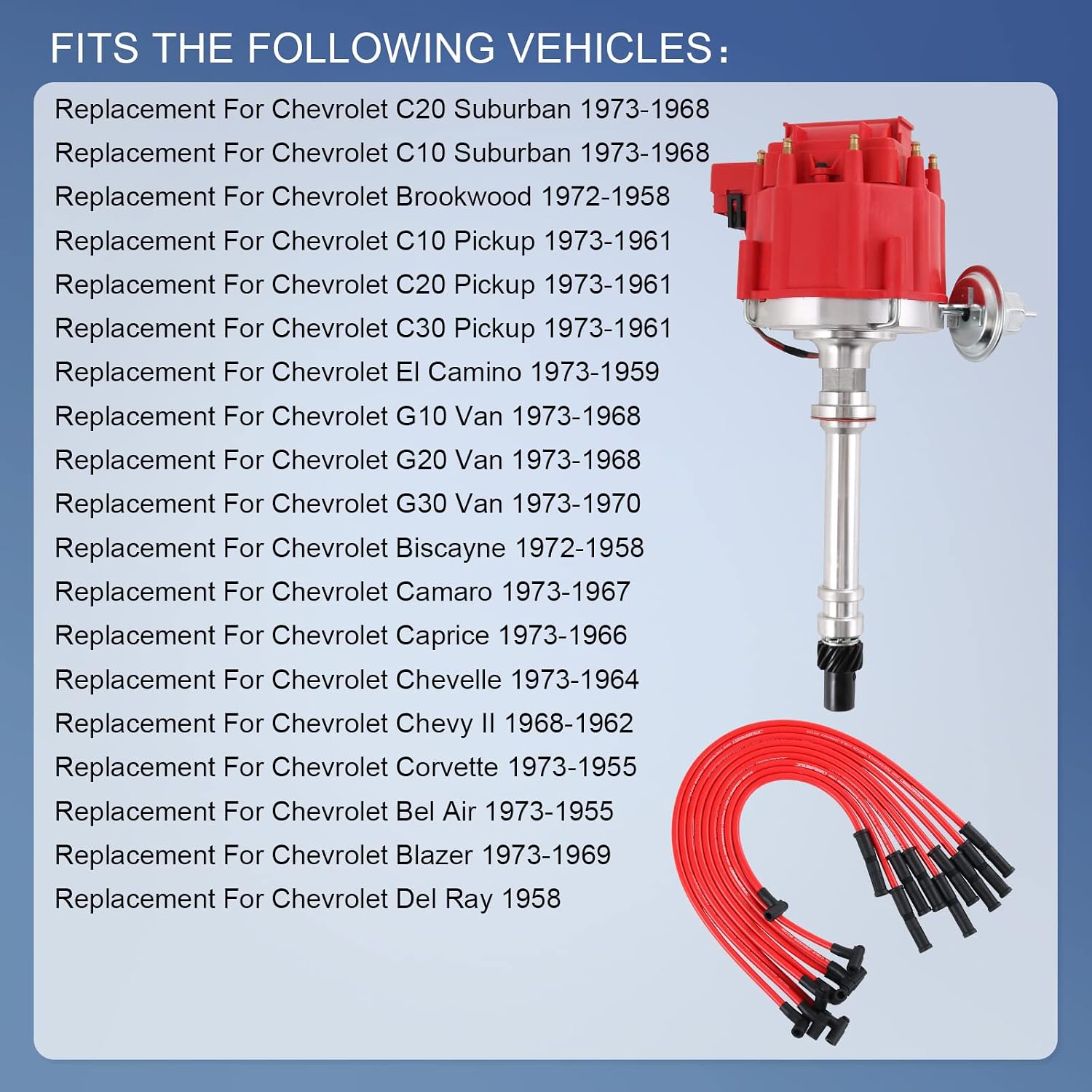 HEI Distributor with Spark Plug Wires Replacement for Chevy SBC 350 BBC 454