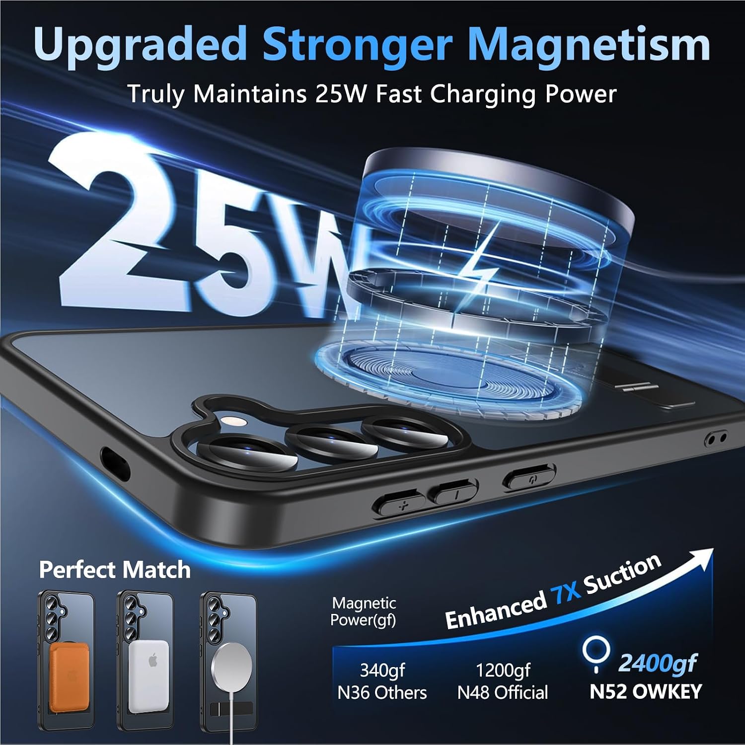 OWKEY Magnetic for Samsung Galaxy S24 Case 6.2",Fit for MagSafe,Black