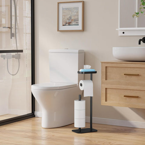 Kitsure Metal Toilet Paper Holder Free Standing, Medium, Black