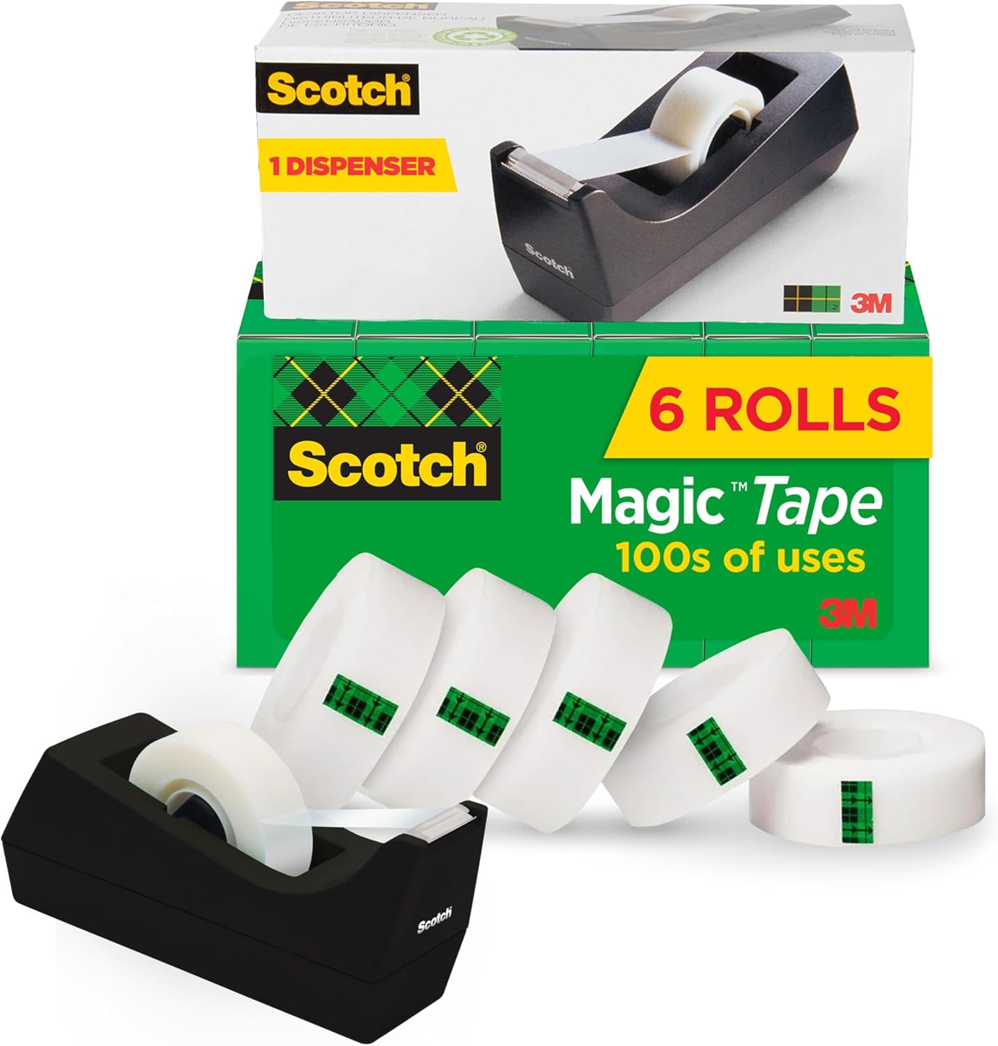Scotch Magic Tape with Scotch Desktop Dispenser, 6 Rolls of 3/4" x 1000"