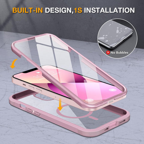 miracase for iPhone 13 Case 6.1",Built-in Glass Screen Protector,Pink