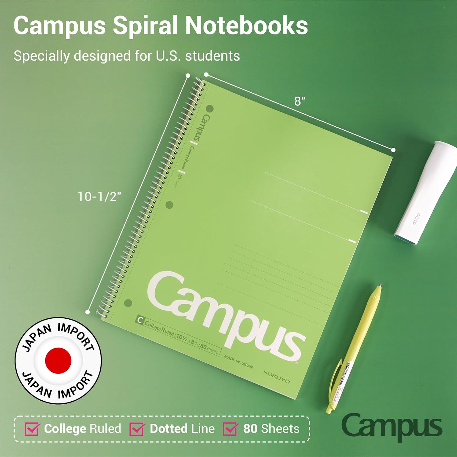 KOKUYO Spiral Notebooks, 3 Pack 10-1/2" x 8" Lined Notebook College Ruled