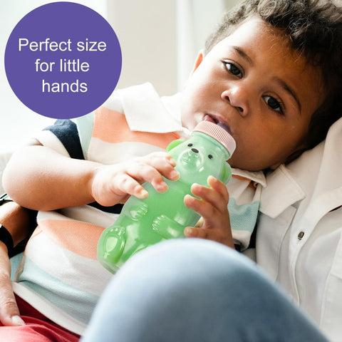Honey Bear Straw Cups, Juice Bear Bottle Drinking Cup Long Straws with 4 Flexible Straws & Cleaning Tools, 8-Ounce Therapy Sippy Bottles for Speech and Feeding Training, Food-Grade & BPA Free 2 Pack
