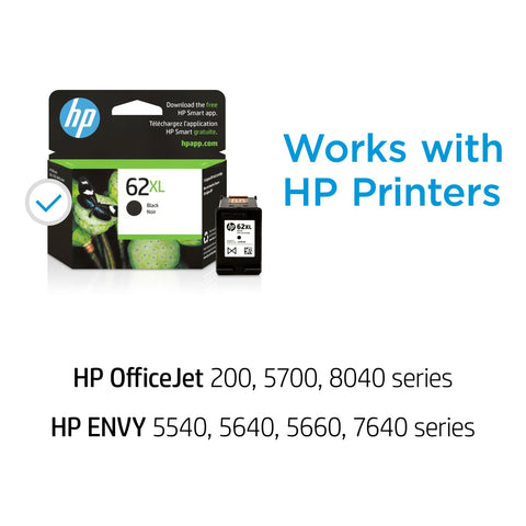 HP 62XL Black High-yield Ink cartridge | Works with HP ENVY 5540, 5640, 5660, 7640 Series, HP OfficeJet 5740, 8040 Series, HP OfficeJet Mobile 200, 250 Series | Eligible for Instant Ink | C2P05AN