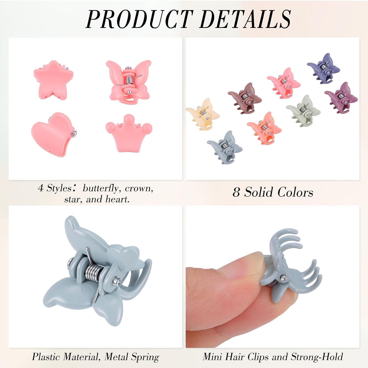 Obeoby 128 Pcs Mini Hair Claw Clips for Toddler Baby Girls Cute Accessories Little Butterfly Heart Star Crown Tiny Barrettes Holiday Birthday Gifts (4 Styles, 8 Colors)