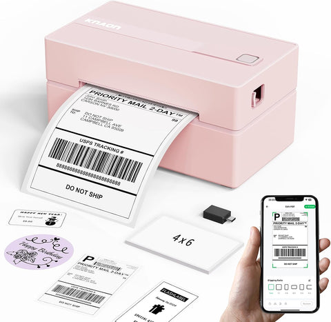 KNAON Bluetooth Thermal Shipping Label Printer 4x6 for Small Business, Pink