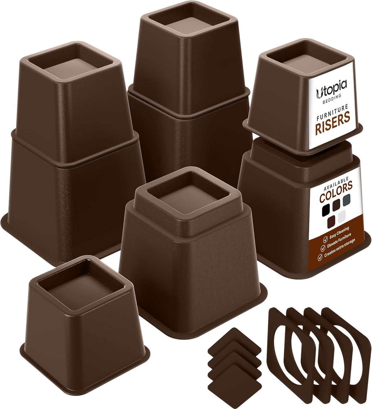 Utopia Bedding Adjustable Bed Risers 3 & 5 Inch, Brown, 4-Pack