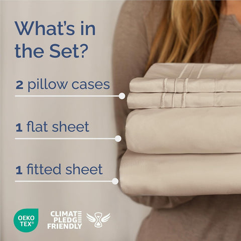 Full Size 4 Piece Sheet Set - Comfy Breathable & Cooling Sheets - Wheat