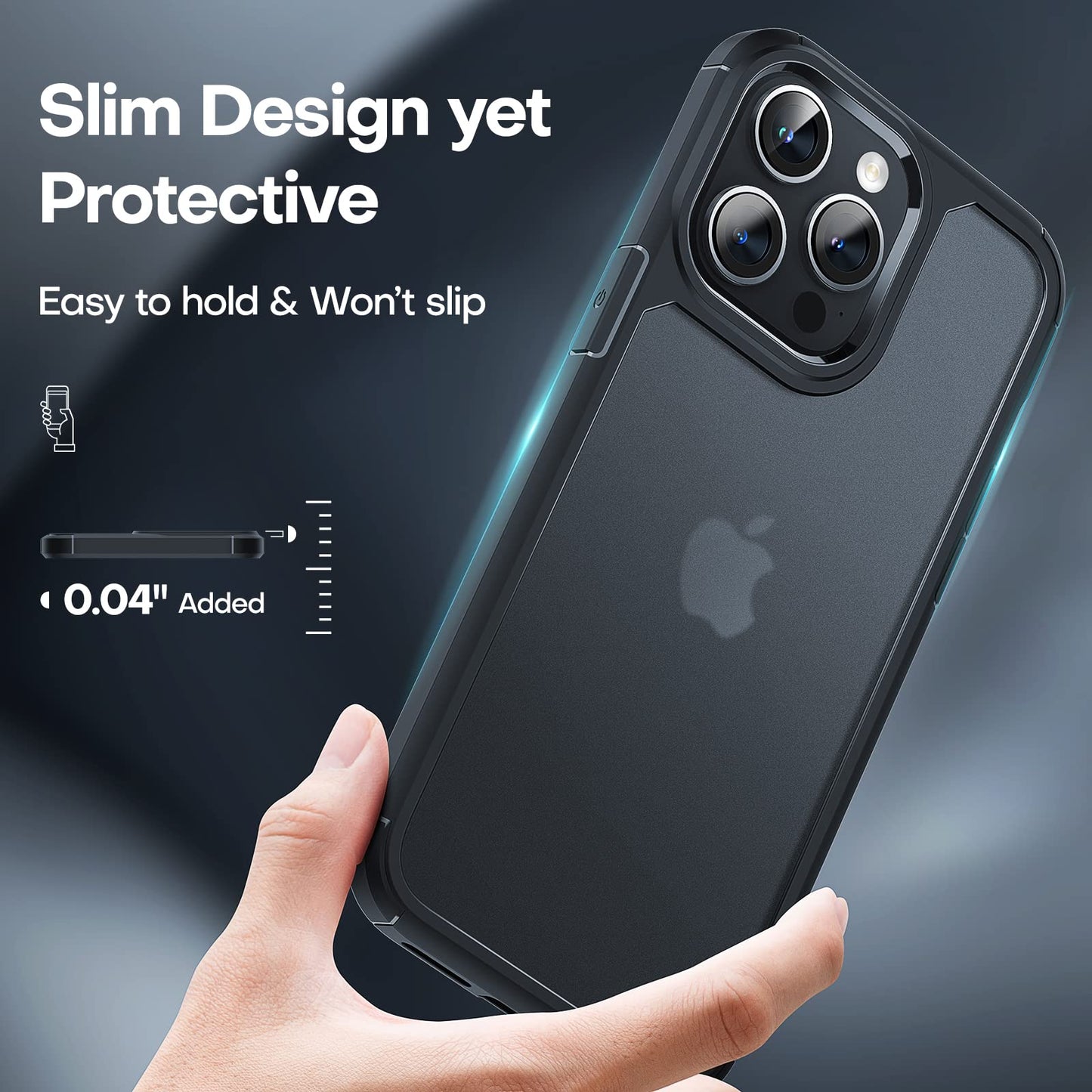 TAURI 5 in 1 for iPhone 14 Pro Case Frosted Black, [Not Yellowing] with 2X Screen Protector + 2X Camera Lens Protector, [Military Grade Protection] Shockproof Slim Phone Case, 6.1 inch