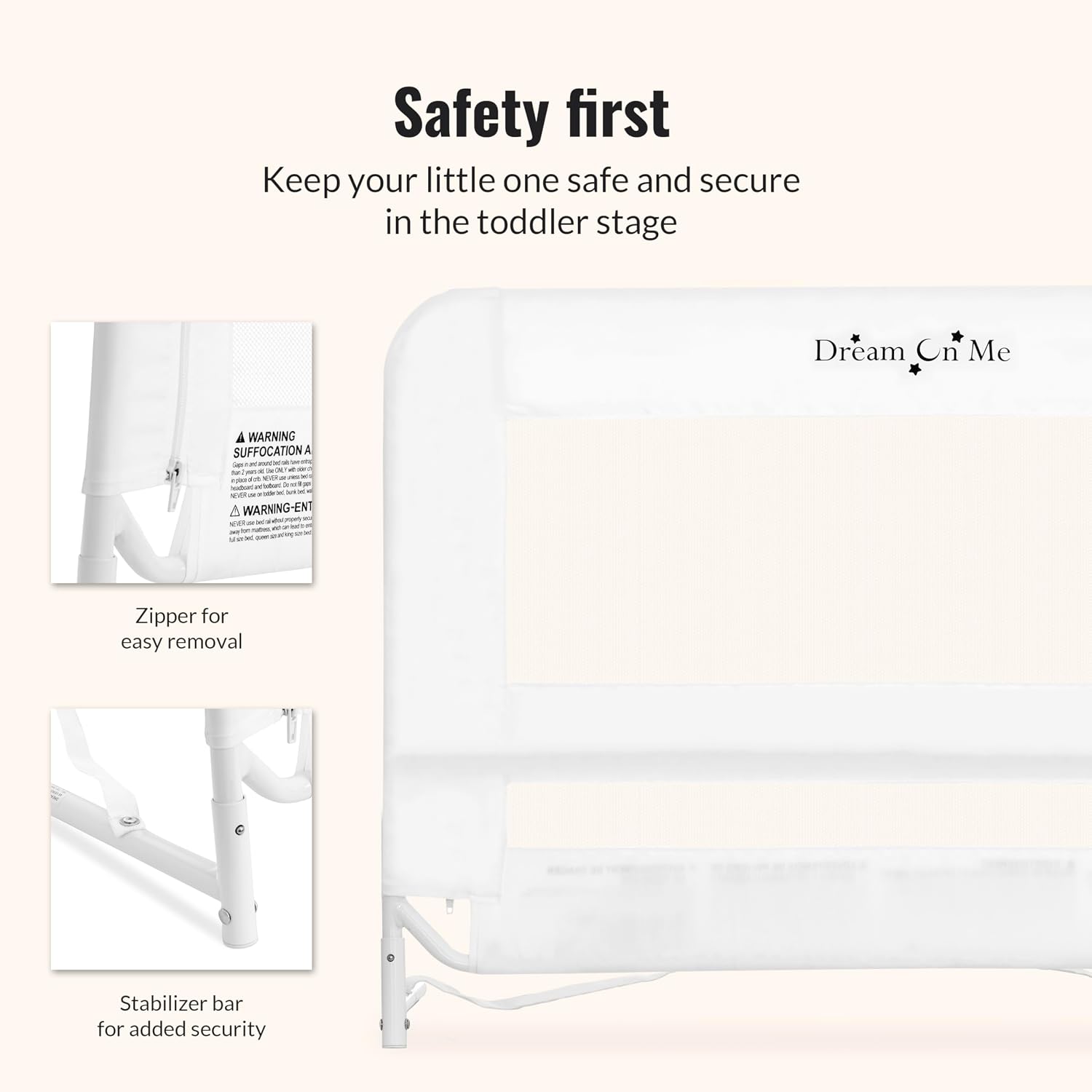 Dream On Me Mesh Security Bed Guard Rail for Toddlers 2–5 Years, White