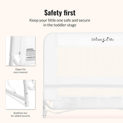 Dream On Me Mesh Security Bed Guard Rail for Toddlers 2–5 Years, White