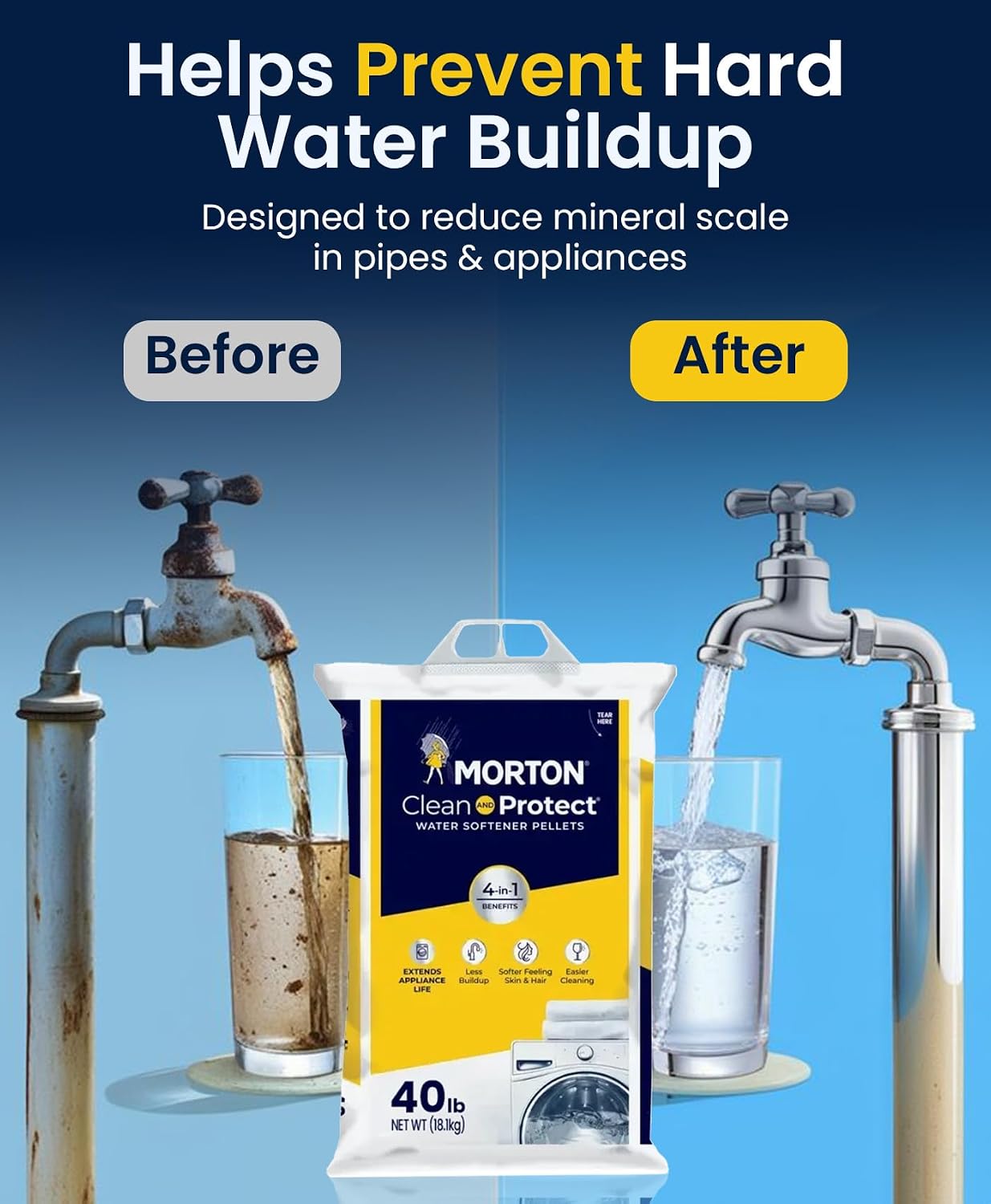 Morton Water Softener Salt Pellets, 40 lb Bags (4 Pack)