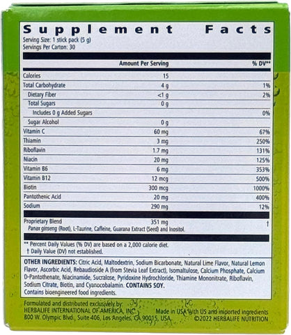 Herbalife Nutrition LIFTOFF Energy Stick Packs -Lemon-Lime Blast - Instant Drink for Natural Boost of Energy, Clears Minds, Improves Concentration, 30 Count (30 Packs), Green Lemon-Lime Blast