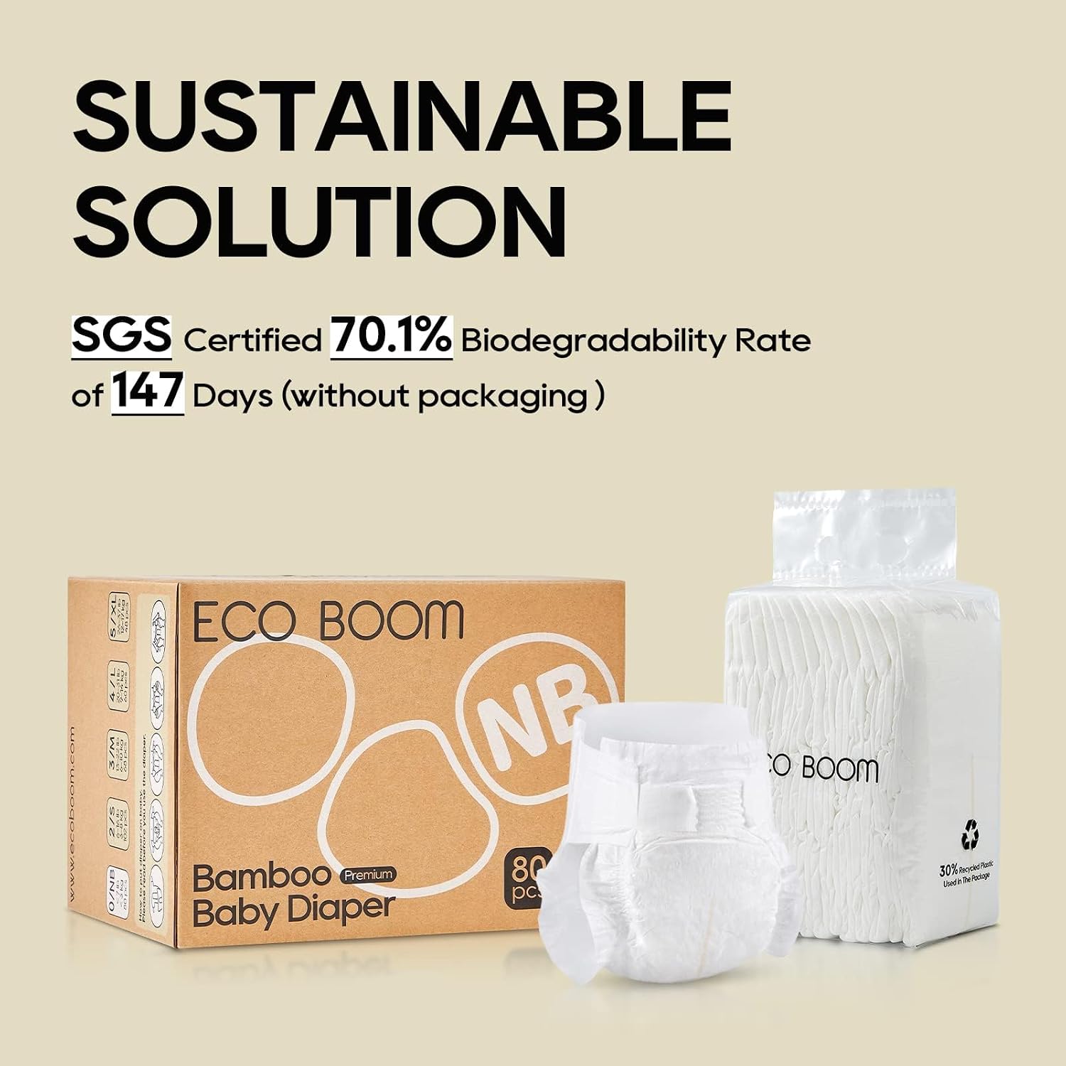 ECO BOOM Diapers, Viscose from Bamboo Diapers, Natural Soft Disposable Nappies for Infant, Size 3 Suitable for 13 to 22lb (Medium - 68 Count)