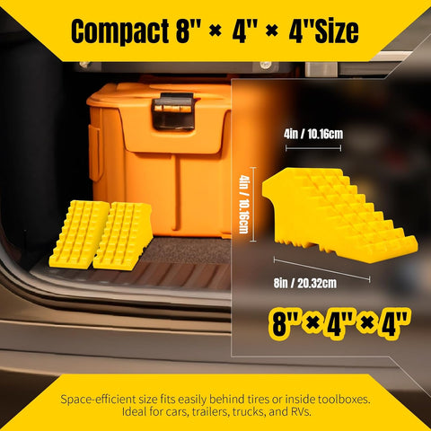 MaxxHaul High Visibility Poly Foam Wheel Chock 2-Pack | 8" x 4" x 4" Lightweight Tire Stop | Slip-Resistant Rubber Base | Built-in Handle | Safety Yellow (50503)