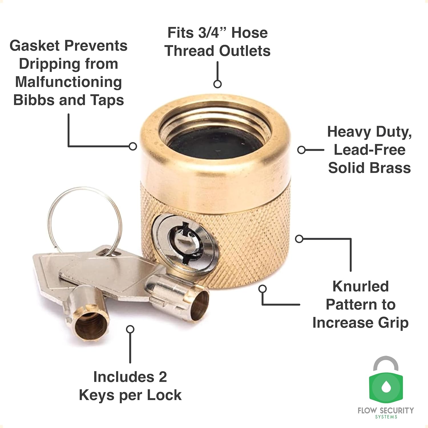The FaucetLock | Heavy Duty Brass Construction | Prevents Water Theft & Secures Outdoor Bibbs | Promotes Water Conservation | Keyed The Same | FSS 50 | 5 Pack