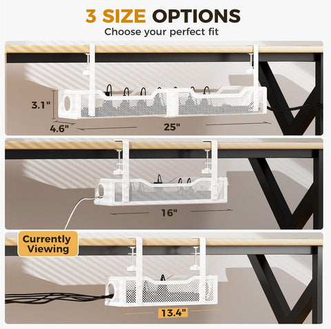 Under Desk Cable Management Tray White, Cinati Wire Organizers No Drill, Cable Tray with Clamp for Wire Management, Cord Organization Box for Office, Home - No Damage to Desk
